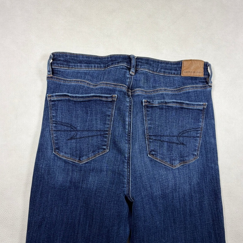 American Eagle Super Hi-Rise Flare Jeans Dark Wash Scalloped Hem Size 10 Regular - Picture 9 of 14